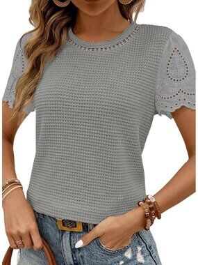 Women's Grey T Shirts Frenchy Summer Tops Crewneck Short Sleeve Top Shirts